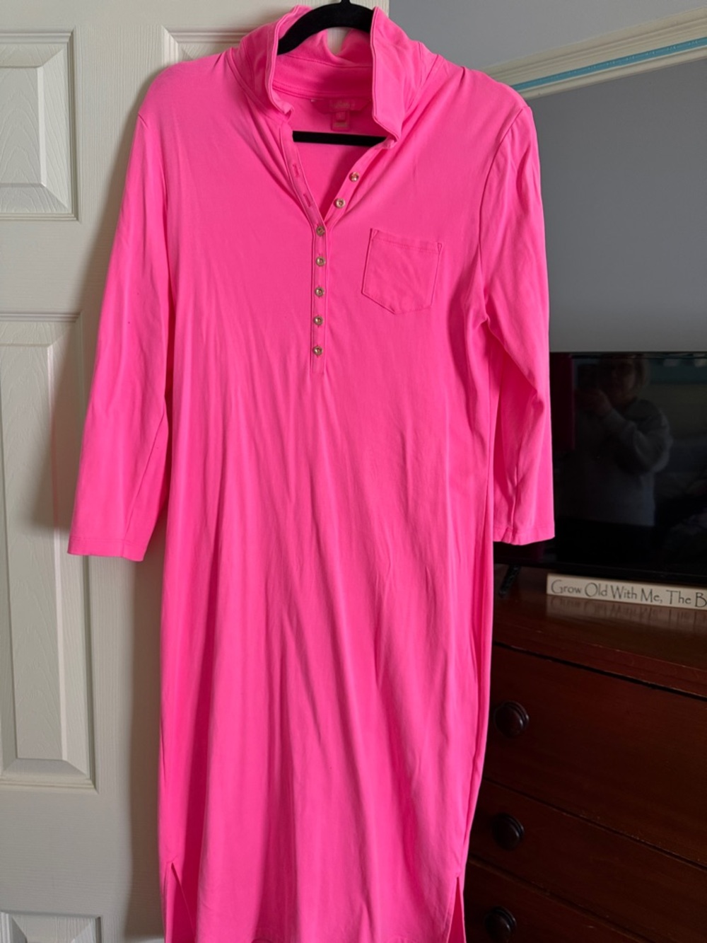 Lilly Pulitzer Hot Pink Long Sleeve Button Henley Dress